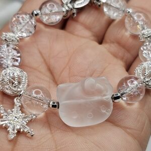 Crackle Quartz Beads & Matte Clear Quartz Hello Kitty Bracelet